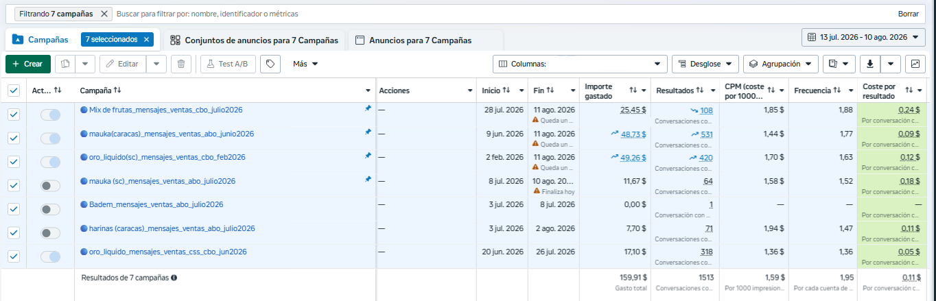 Resultados Meta Ads - Alimentación saludable